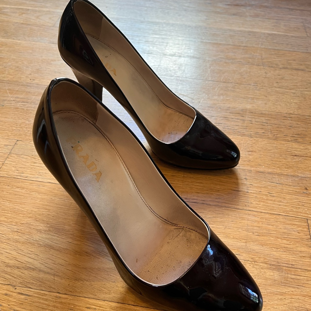 Prada Burgundy Patent Leather Heels From Italy.